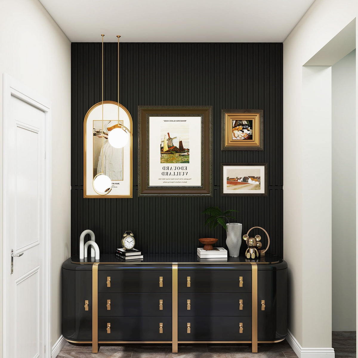 Costway 12-Pack PVC Slat Wall Panels, 3D Fluted Panels for Interior Wall Decoration Black