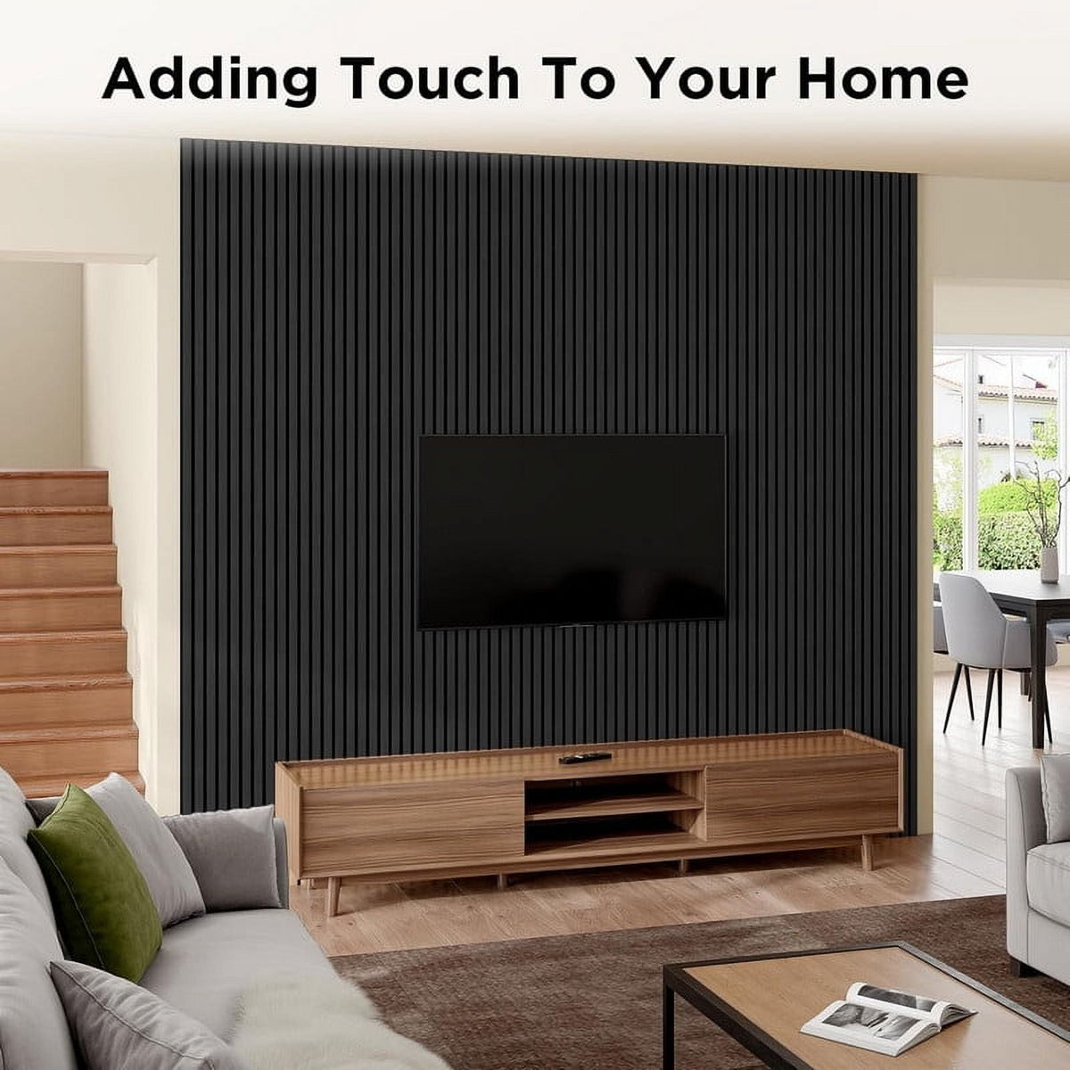 Easy4Home 4Pcs Wood Slat Acoustic Panels 94.5" x 12.6" Soundproof Wall Panels,Black Oak