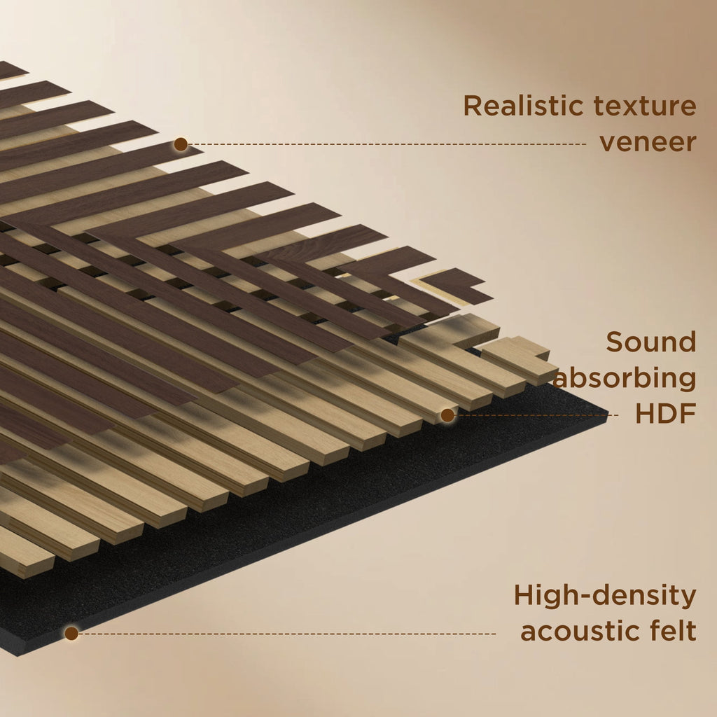 MuroPanel Concentric Square Acoustic Wood Slat Wall Tiles 4-Pack 24"x24", 3D Wall Panels, Walnut