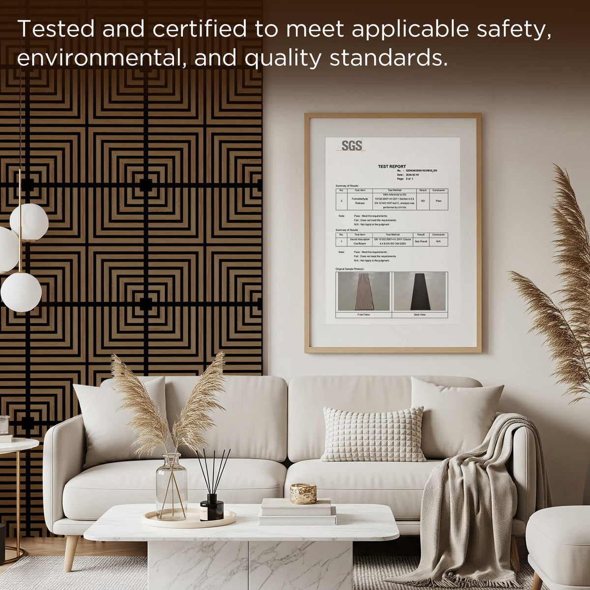 MuroPanel Concentric Square Acoustic Wood Slat Wall Tiles 4-Pack 24"x24", 3D Wall Panels, Walnut