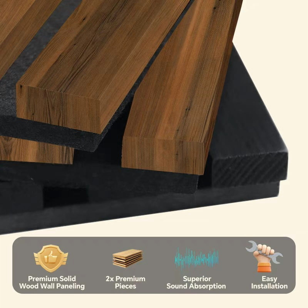 Wood Panels for Wall, 4 Pack 47.24" x 11.02" 3D Wall Panels for Interior Wall Decor,Wooden Acoustic Wall Panels,Wood Slat Wall Decor for Interior Wall,Living Room,Office Spaces,Bedroom