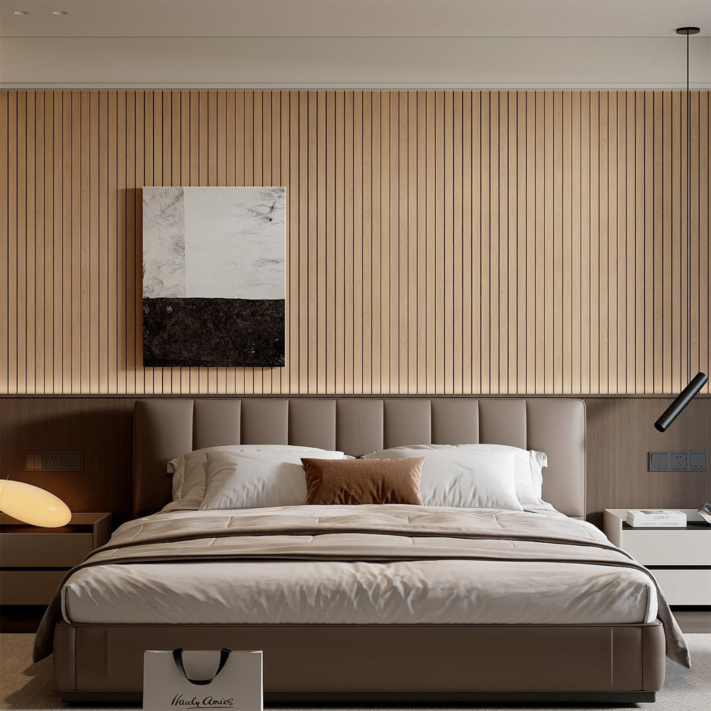 Peel and Stick PVC Slat Wall Panel 118"x15.75" Self-Adhesive Thick Faux Oak Wood Grain Wallpaper Panel 3D Soundproof Wall Panels for Walls & Ceilings