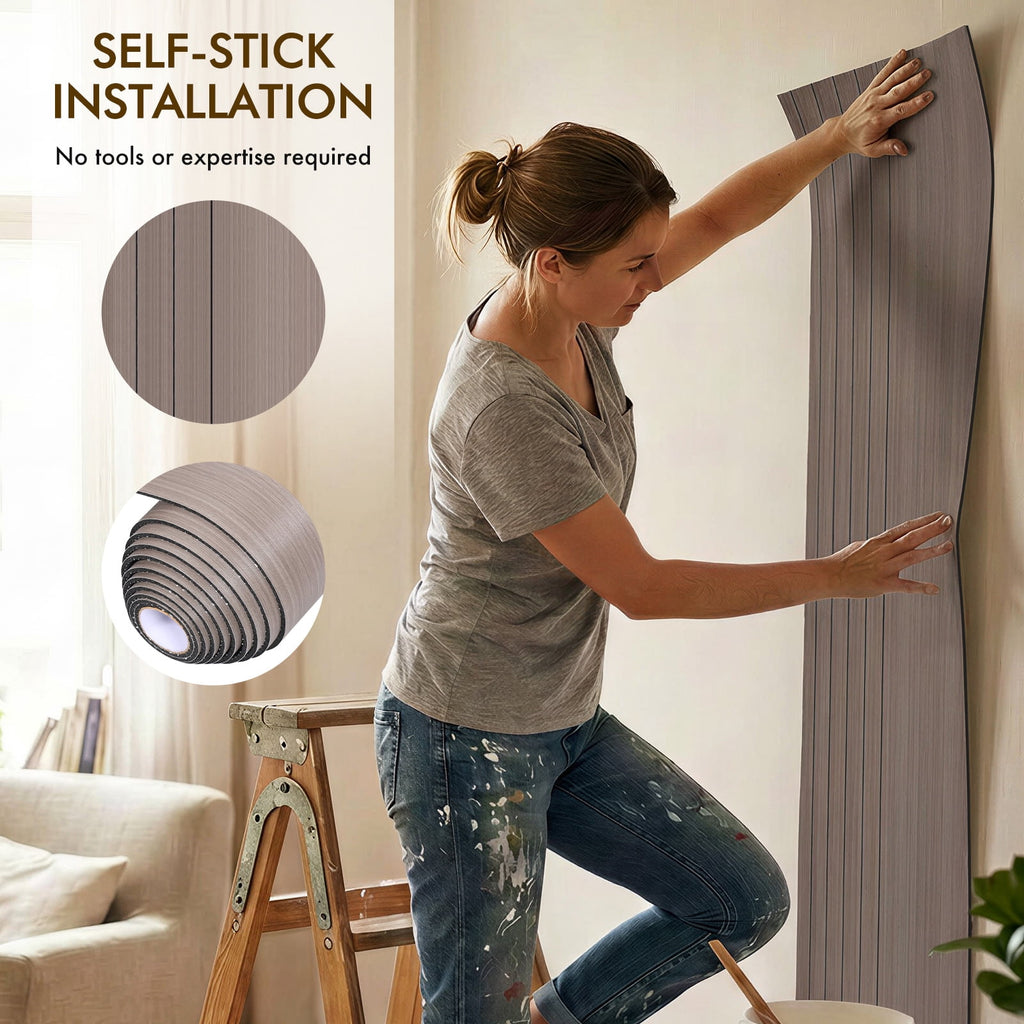 Peel and Stick Slat Wall Panel, Self Adhesive 3D Wood Grain Wallpaper, Soundproof PVC wall panels for bedroom, Living Room & Ceiling Decor, 15.75"x118"