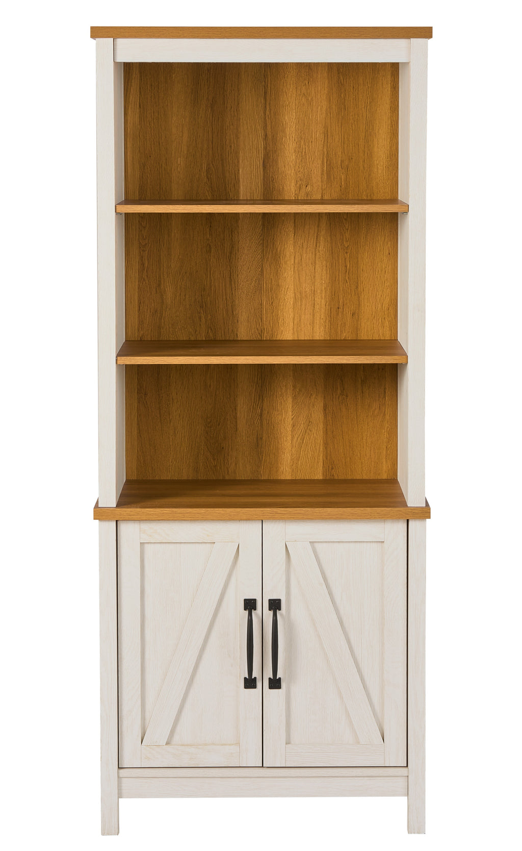 Better Homes & Gardens Modern Farmhouse Bookcase with Doors, Alabaster and Light Honey Finish