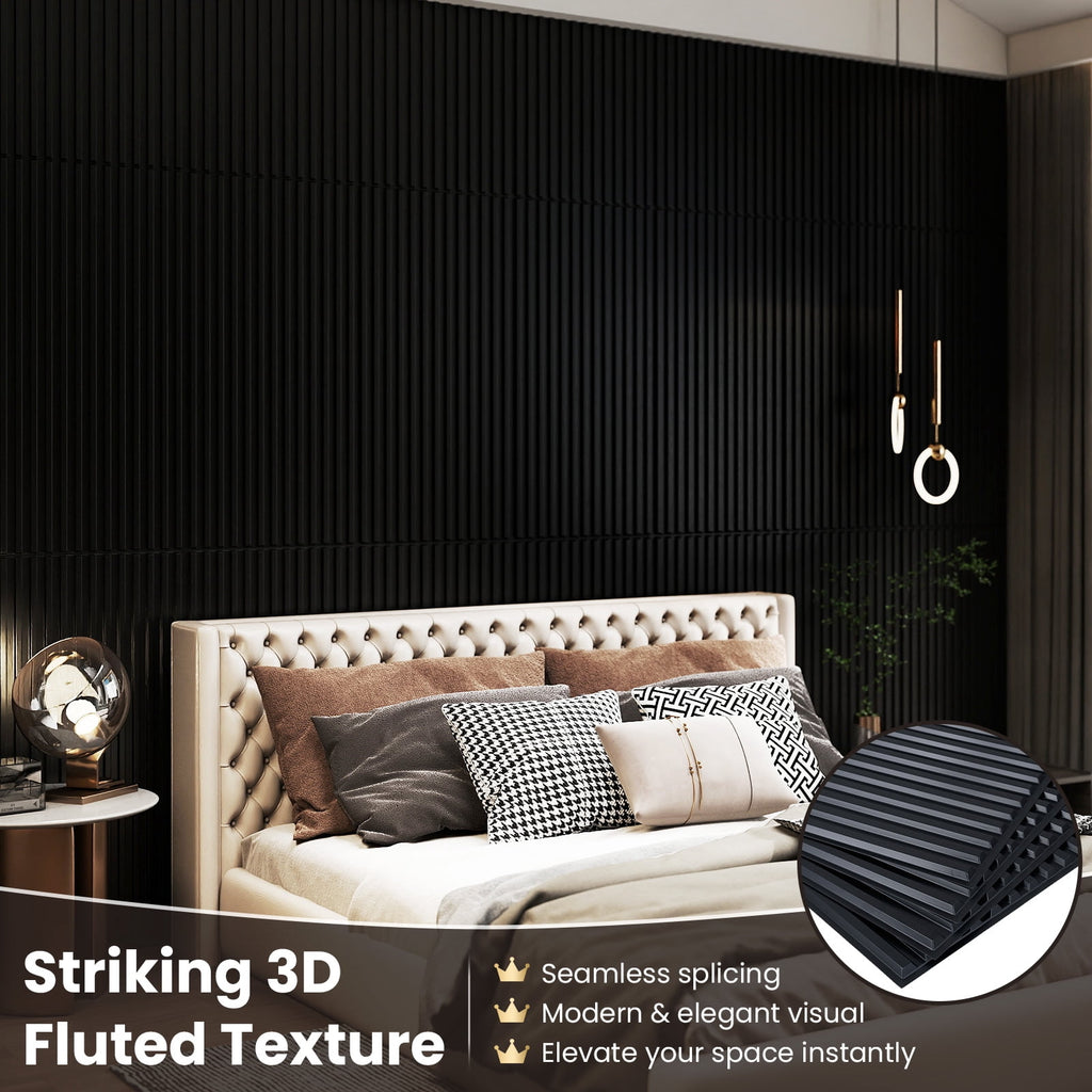 Costway 12-Pack PVC Slat Wall Panels, 3D Fluted Panels for Interior Wall Decoration Black