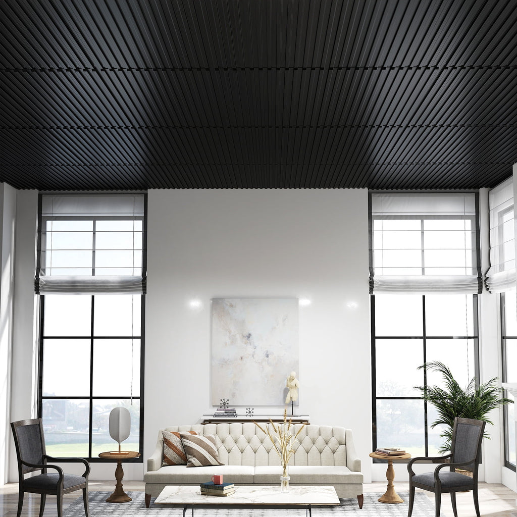 Costway 12-Pack PVC Slat Wall Panels, 3D Fluted Panels for Interior Wall Decoration Black