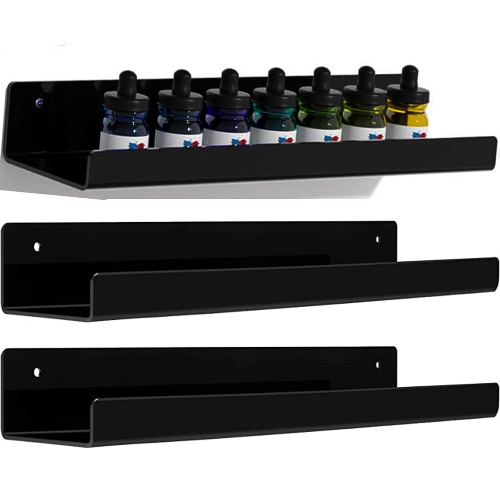 15" Floating Shelves Wall-Mounted Set of 3 Modern Black Display Picture Ledge Shelf for Decor & Storage for Livingroom Kitchen Bedroom Bathroom W/Lip