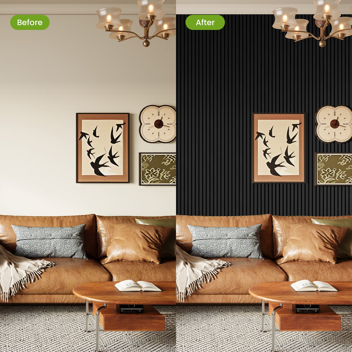 Easy4Home 2Pcs 106"x12.6" Wood Slat Acoustic Wall Panels, 3D Fluted Soundproof Decorative Panels for Interior Walls, Black Oak