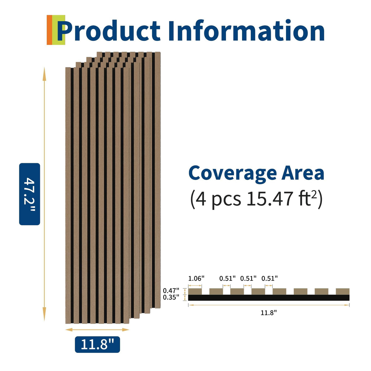 Garvee 4-Pack 3D Fluted Wood Slat Acoustic Panels, Soundproof Wall Panels, 47.2"x11.8", Brown