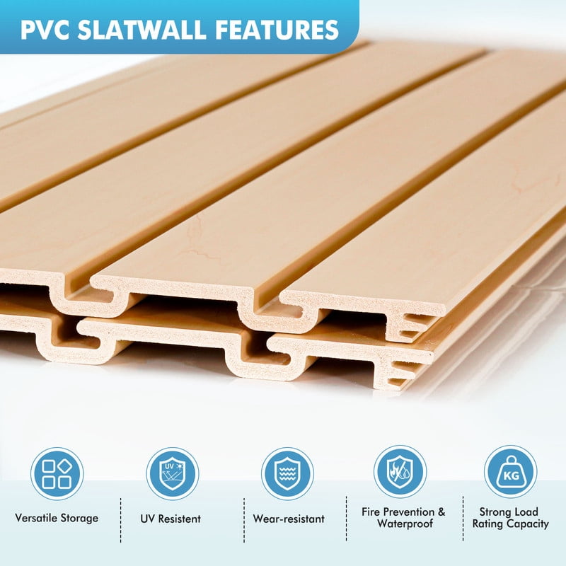 Slatwall Panels 4 ft x 2 ft Horizontal PVC Slatwall Easy Organizer Panels,24" H x 48" L - Pack of 2, Perfect for Retail Store, Garage Wall, and Craft Storage Organization, Maple