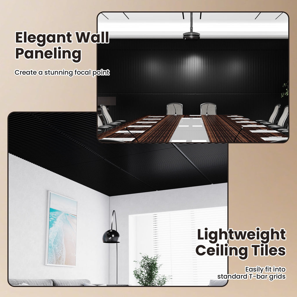 Costway 12-Pack PVC Slat Wall Panels, 3D Fluted Panels for Interior Wall Decoration Black