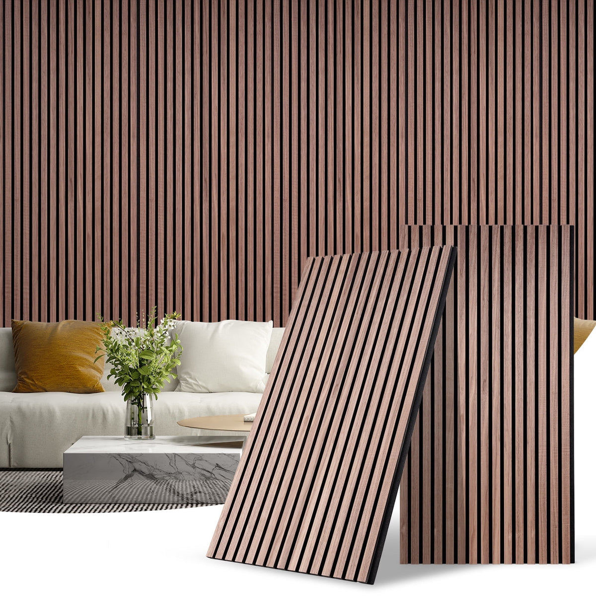 Halcyon Escape 2 Pcs Acoustic Wood Wall Panels, 46.45" x 23.81" Wood Slat Soundproof Wall Panel Interior Acoustic Decorative Wood Panels, Wall Decoration Interior Wall Decor for Noise Reduction, Dark Oak - Wall Panel