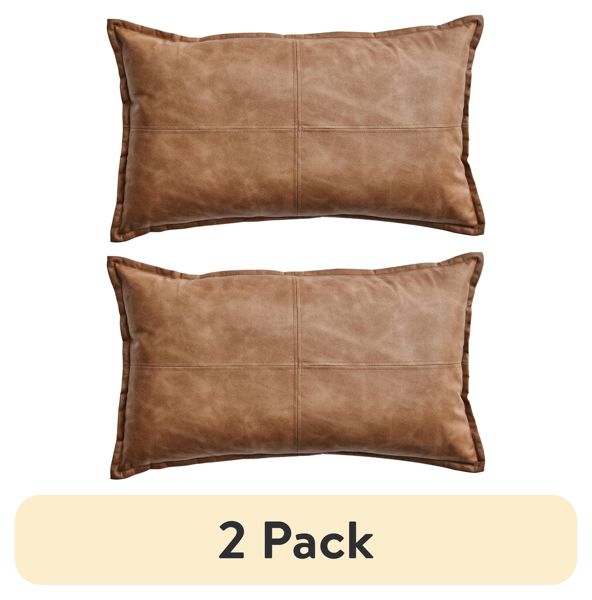 (2 pack) Better Homes & Gardens 14" x 24" Beige Vegan Leather Decorative Pillow