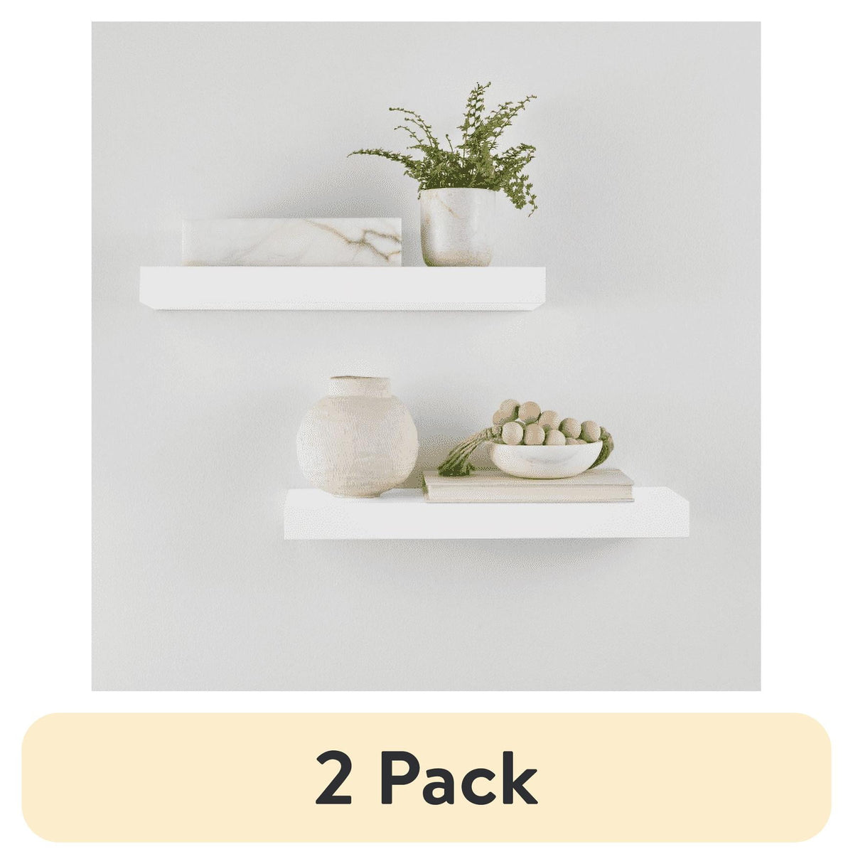(2 pack) Mainstays White 16.5" Wood Floating Shelves, Set of 2