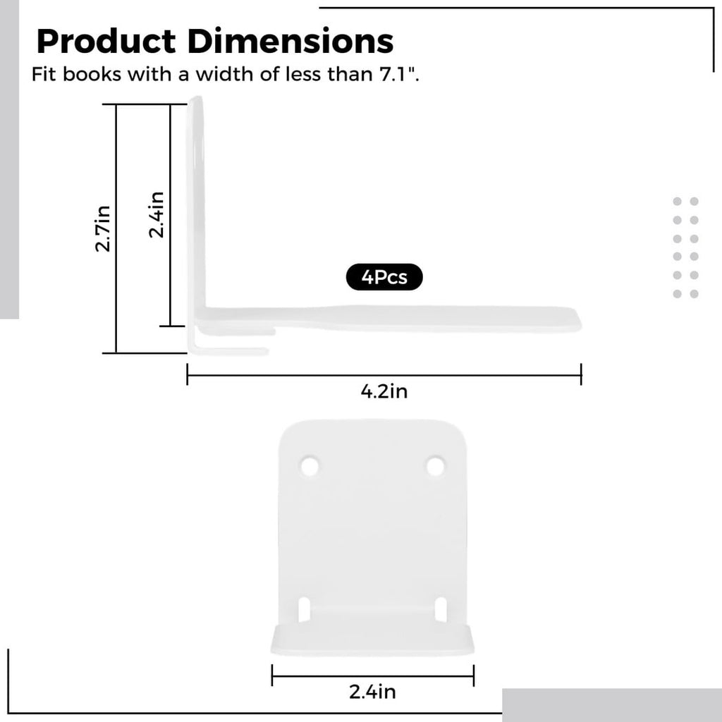 4Pcs Invisible Floating Bookshelves, Wall-Mounted Floating Book Organizers, Heavy-Duty Metal Book Storage Holders, Wall Ledge Shelves for Bedroom, Living Room, Office