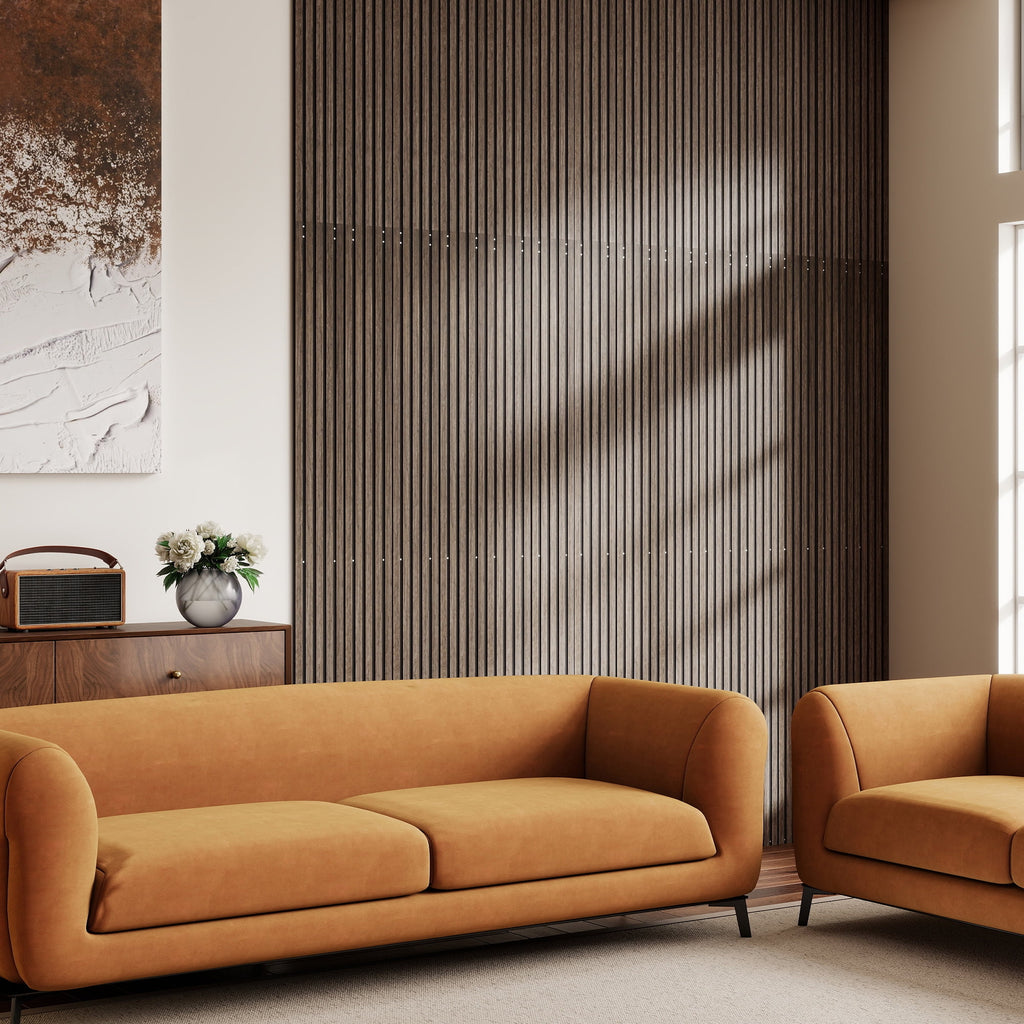 HOMCOM 95" x 8" 4 Pack Wood Wall Panels for Sound Absorbing, Acoustic Wood Panels for Interior Wall Decor, Ceiling, Walnut