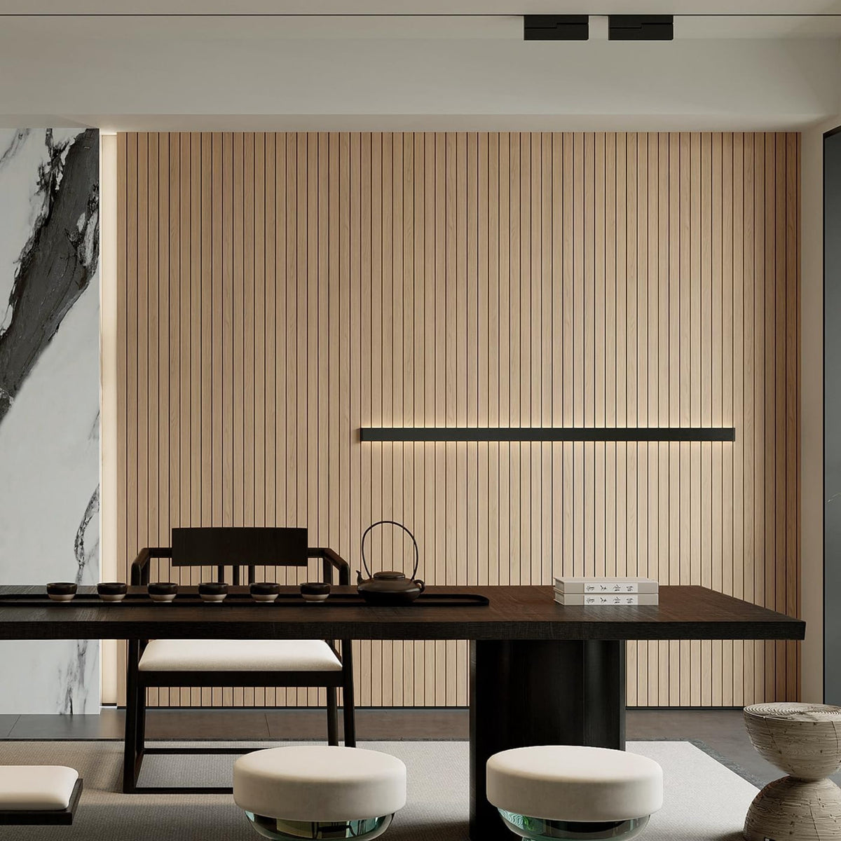 Peel and Stick PVC Slat Wall Panel 118"x15.75" Self-Adhesive Thick Faux Oak Wood Grain Wallpaper Panel 3D Soundproof Wall Panels for Walls & Ceilings
