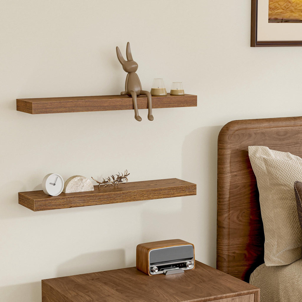 Jouetondream 39X7 2PCS Floating Shelves, Wood Floating Shelves for Wall, Storage Shelves for Living Room Bedroom Kitchen Bathroom,Oak