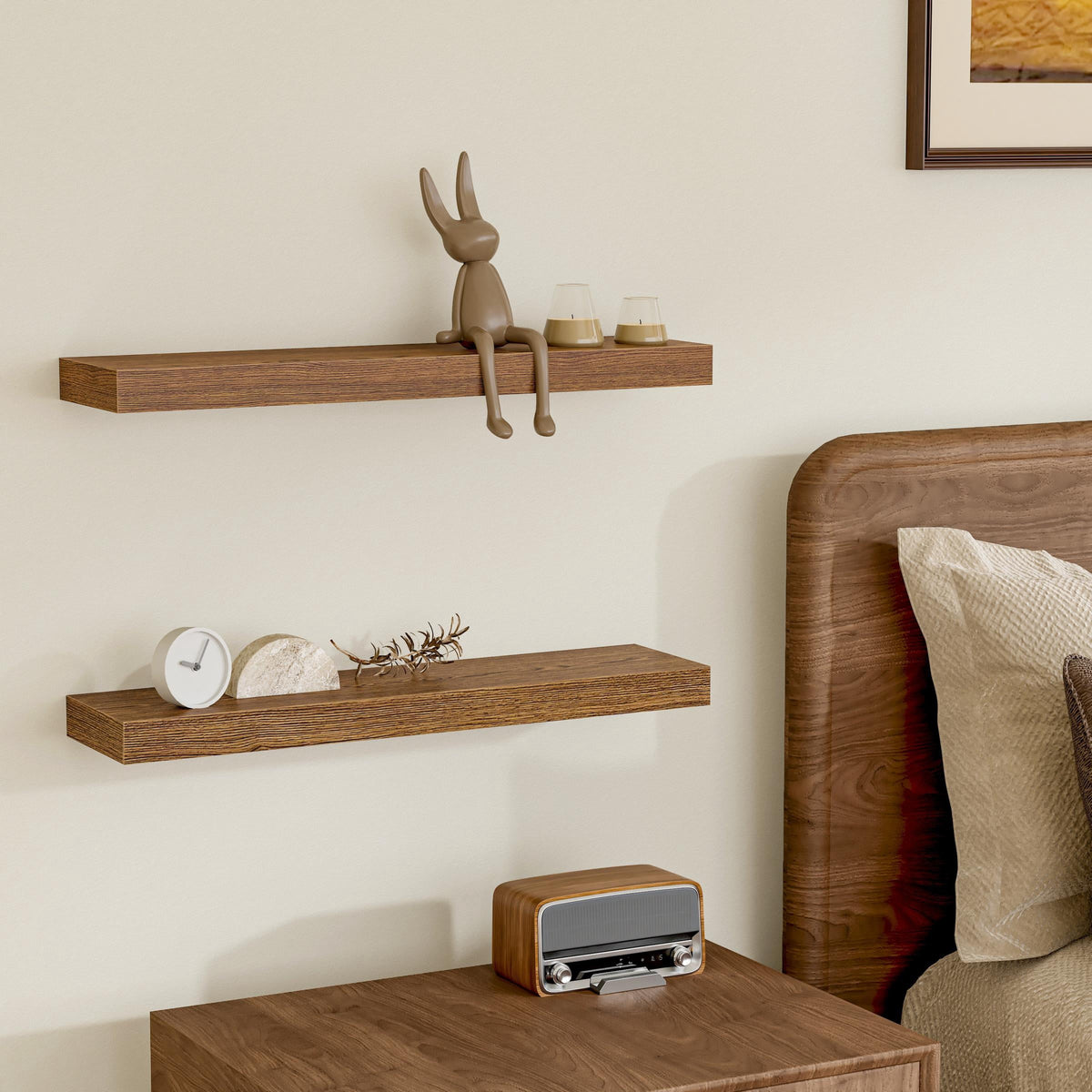 Jouetondream 39X7 2PCS Floating Shelves, Wood Floating Shelves for Wall, Storage Shelves for Living Room Bedroom Kitchen Bathroom,Oak