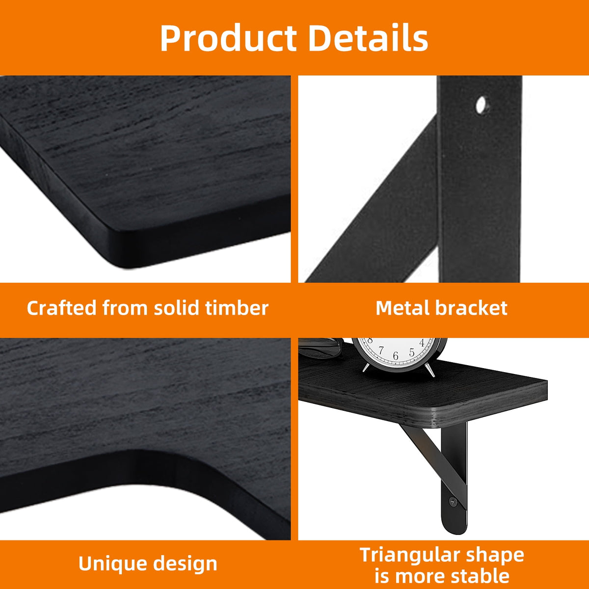 Fairy 5pcs Corner Floating Shelves for Wall, Rustic Wood Wall Shelves, 16.1x11.4 inches, Black