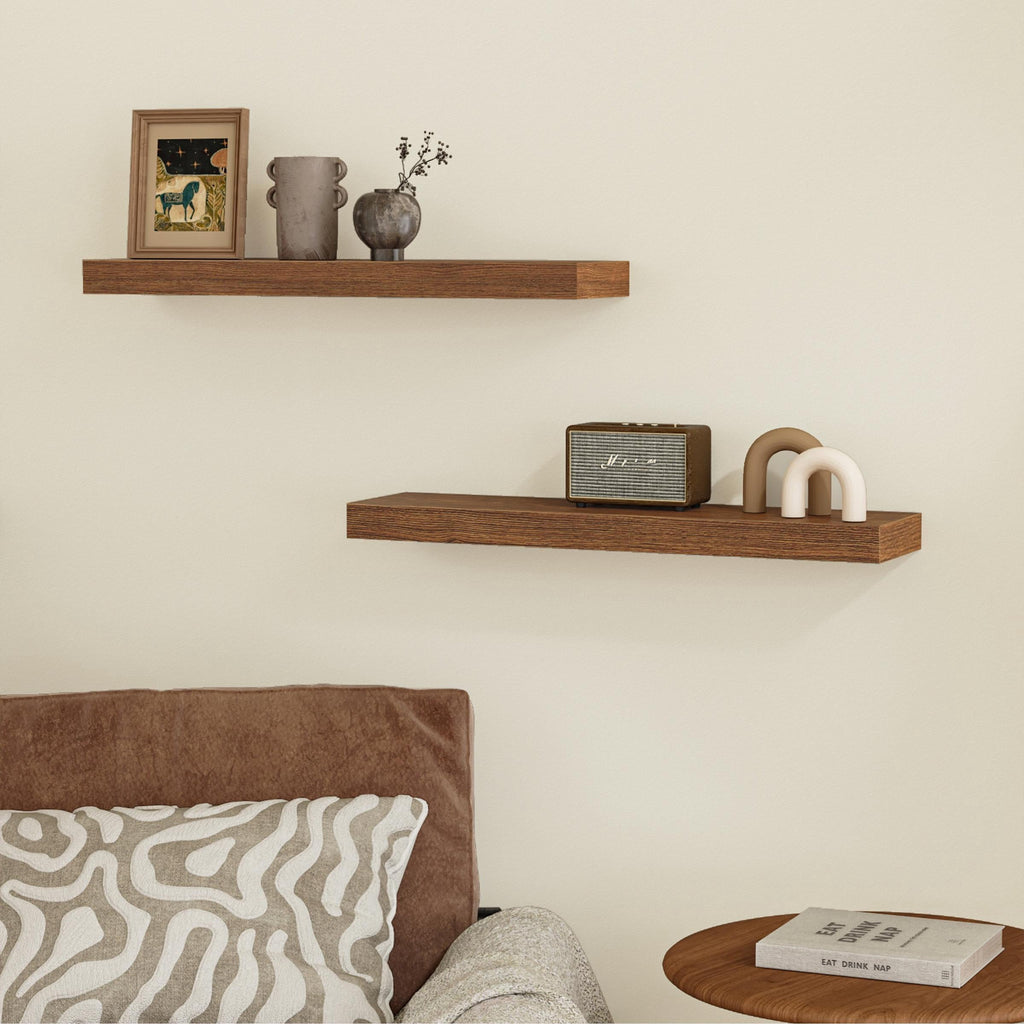 Jouetondream 39X7 2PCS Floating Shelves, Wood Floating Shelves for Wall, Storage Shelves for Living Room Bedroom Kitchen Bathroom,Oak