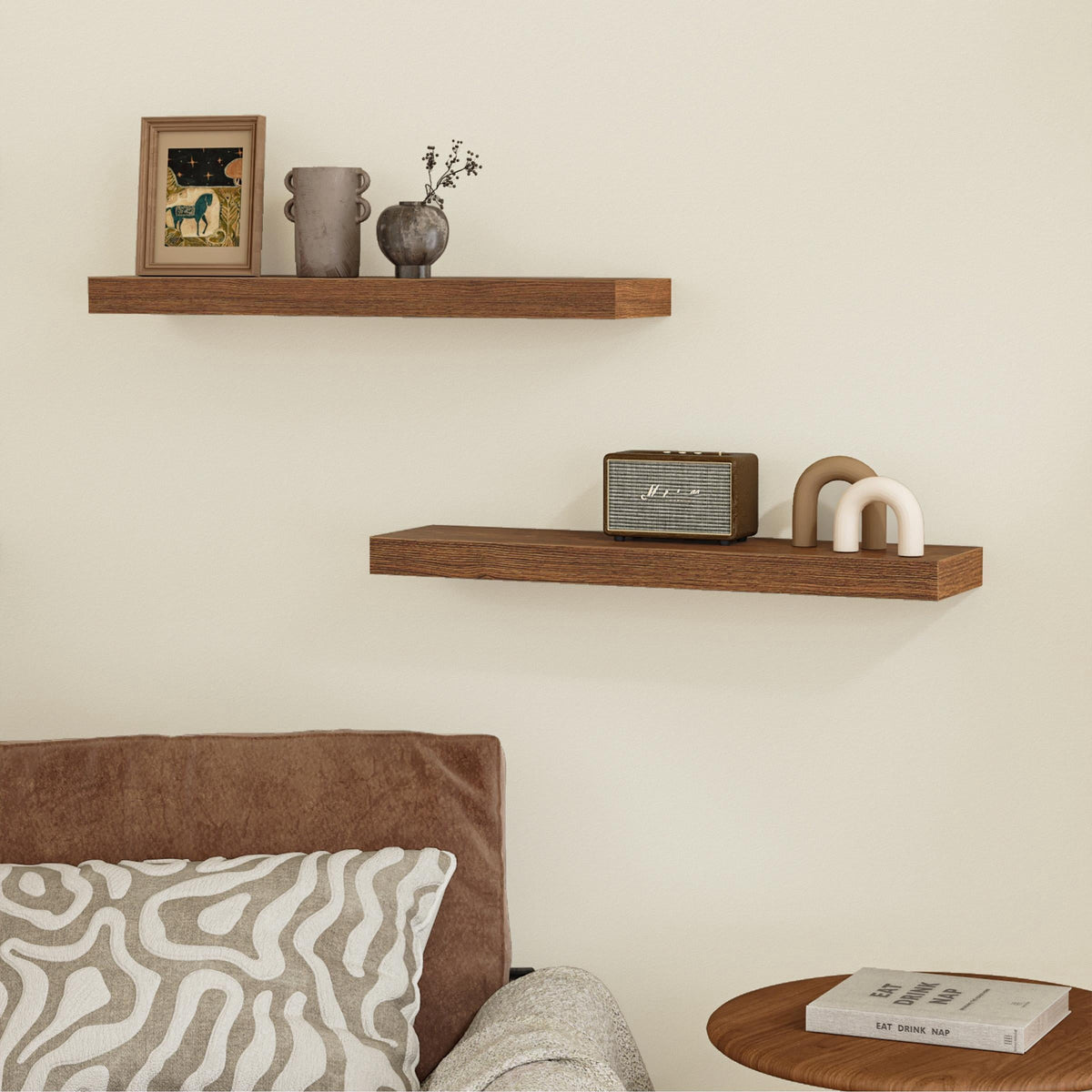 Jouetondream 39X7 2PCS Floating Shelves, Wood Floating Shelves for Wall, Storage Shelves for Living Room Bedroom Kitchen Bathroom,Oak