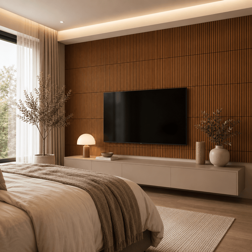 Yeslife 4 pcs Wood Slat Acoustic Wall Panels, 11.81 in x 23.62 in, Walnut MDF, 3D Decorative Sound-Absorbing Panels for Interior Walls, 7.7 sq ft