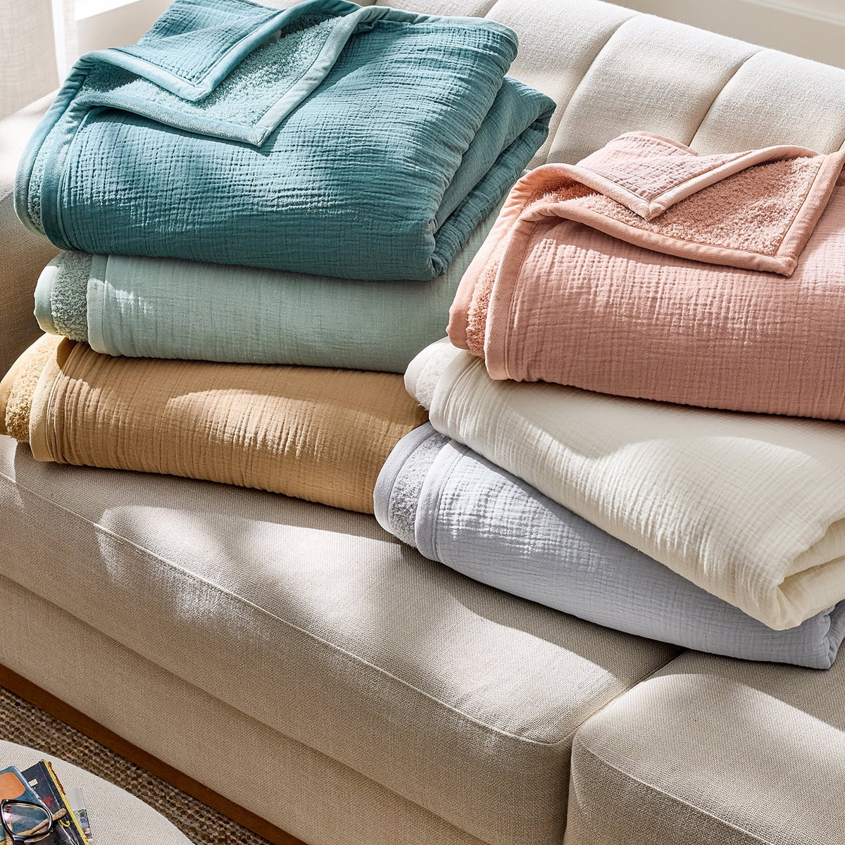 Better Homes & Gardens Super Soft Reversible Gauze and Cozy Knit Oversized Couch Throw Blanket, Antique Blush