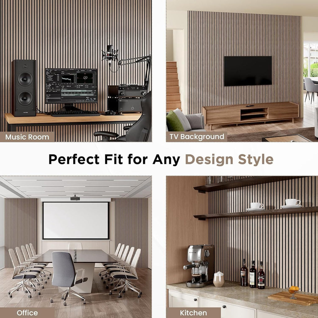 Easy4Home 6Pcs Wood Soundproof Wall Panels 94" x 7.9" Wood Slat Acoustic Panels,Walnut