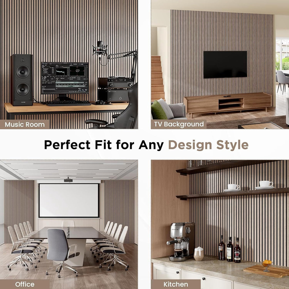 Easy4Home 6Pcs Wood Soundproof Wall Panels 94" x 7.9" Wood Slat Acoustic Panels,Walnut