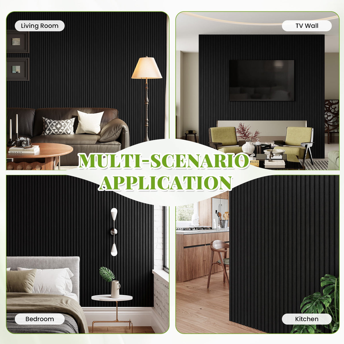Easy4Home 2Pcs 106"x12.6" Wood Slat Acoustic Wall Panels, 3D Fluted Soundproof Decorative Panels for Interior Walls, Black Oak