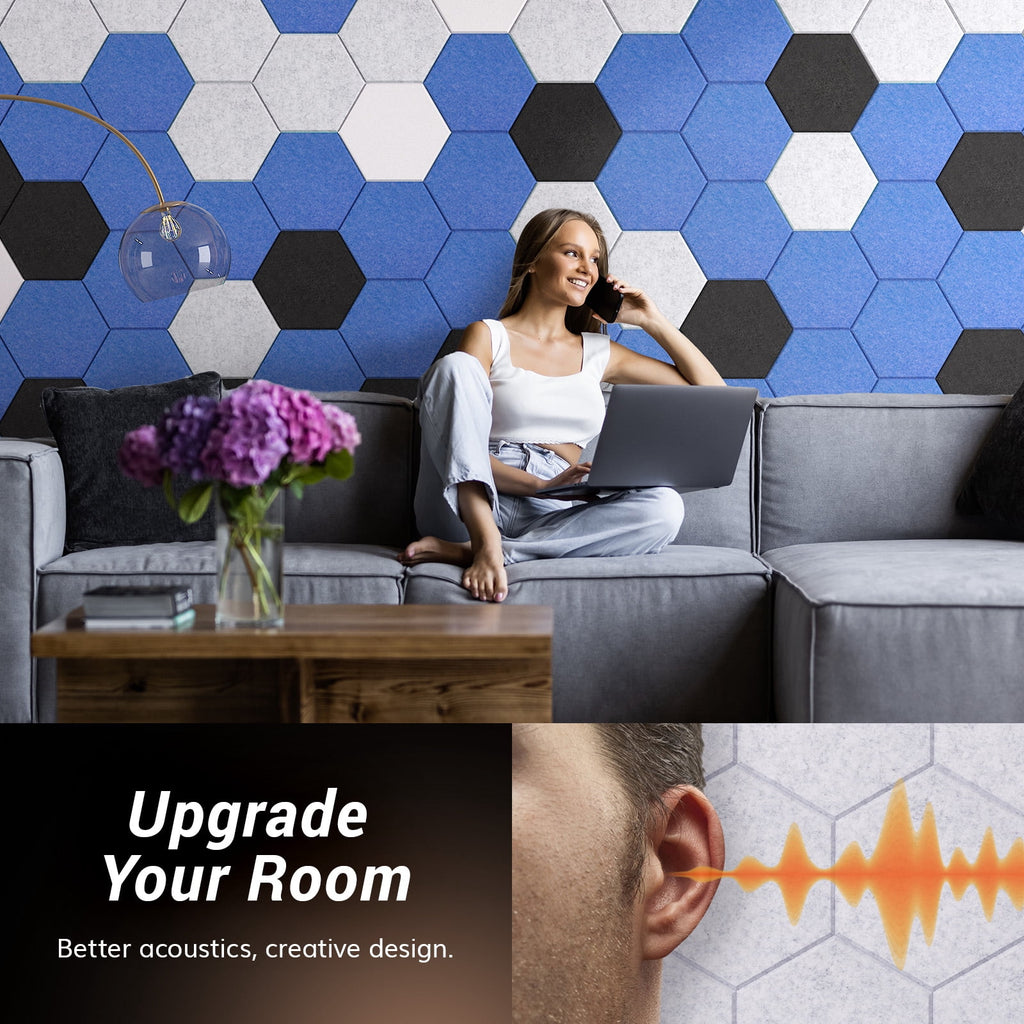 TONOR Hexagon Acoustic Panels, 18 pack Soundproofing Wall Panels, High Density Sound Absorbing Panels for Interior Wall Décor, Gray