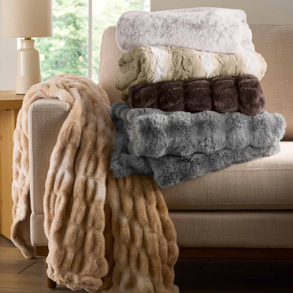 Better Homes & Gardens Almond Biscuit Ombre Faux Fur Throw, 50"x72"
