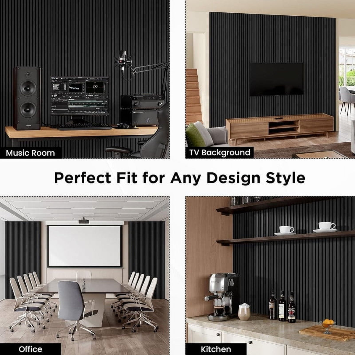 Easy4Home 4Pcs Wood Soundproof Wall Panels 94.5" x 12.6" Wood Slat Acoustic Panels, Black Oak