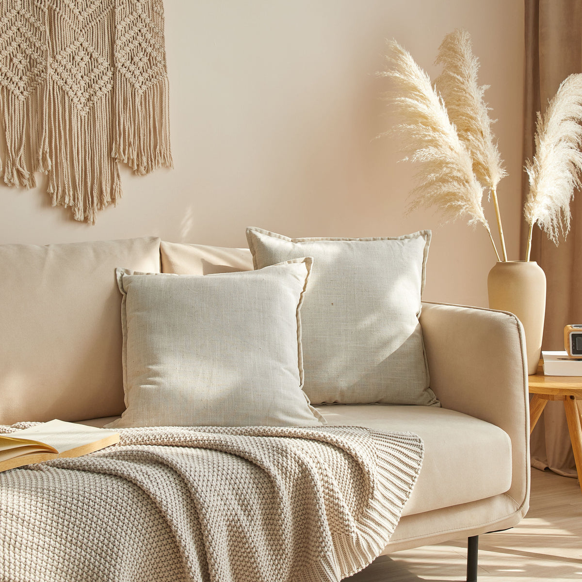 Better Homes & Gardens 20"x20" 2-Pack Linen Decorative Pillows, Papyrus Beige