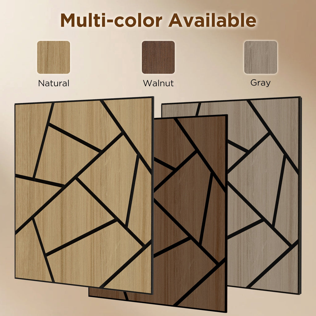 Fahomiss Abstract Geometric Acoustic Wood Slat Wall Tiles 4-Pack 24"x24", 3D Panel, Walnut