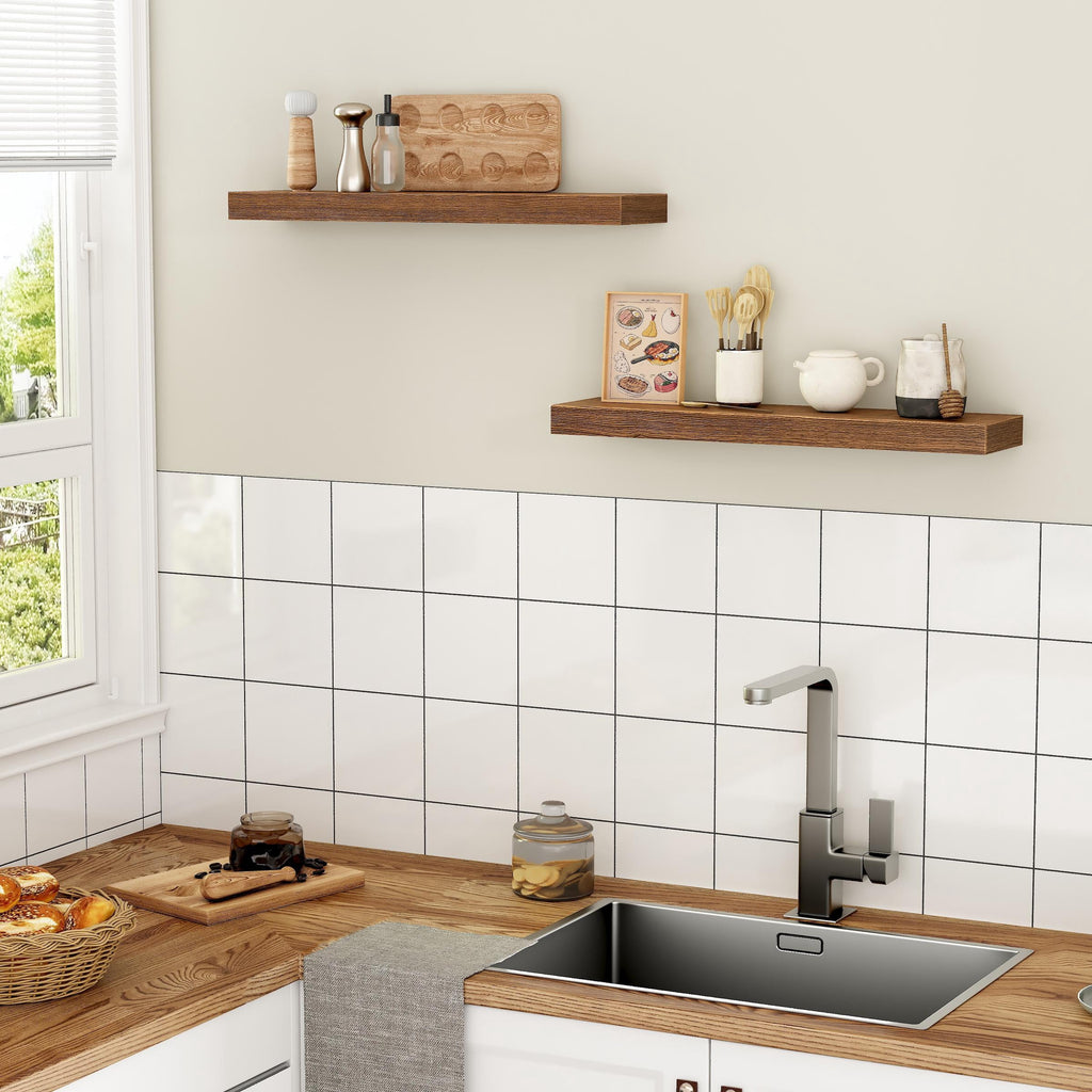 Jouetondream 39X7 2PCS Floating Shelves, Wood Floating Shelves for Wall, Storage Shelves for Living Room Bedroom Kitchen Bathroom,Oak