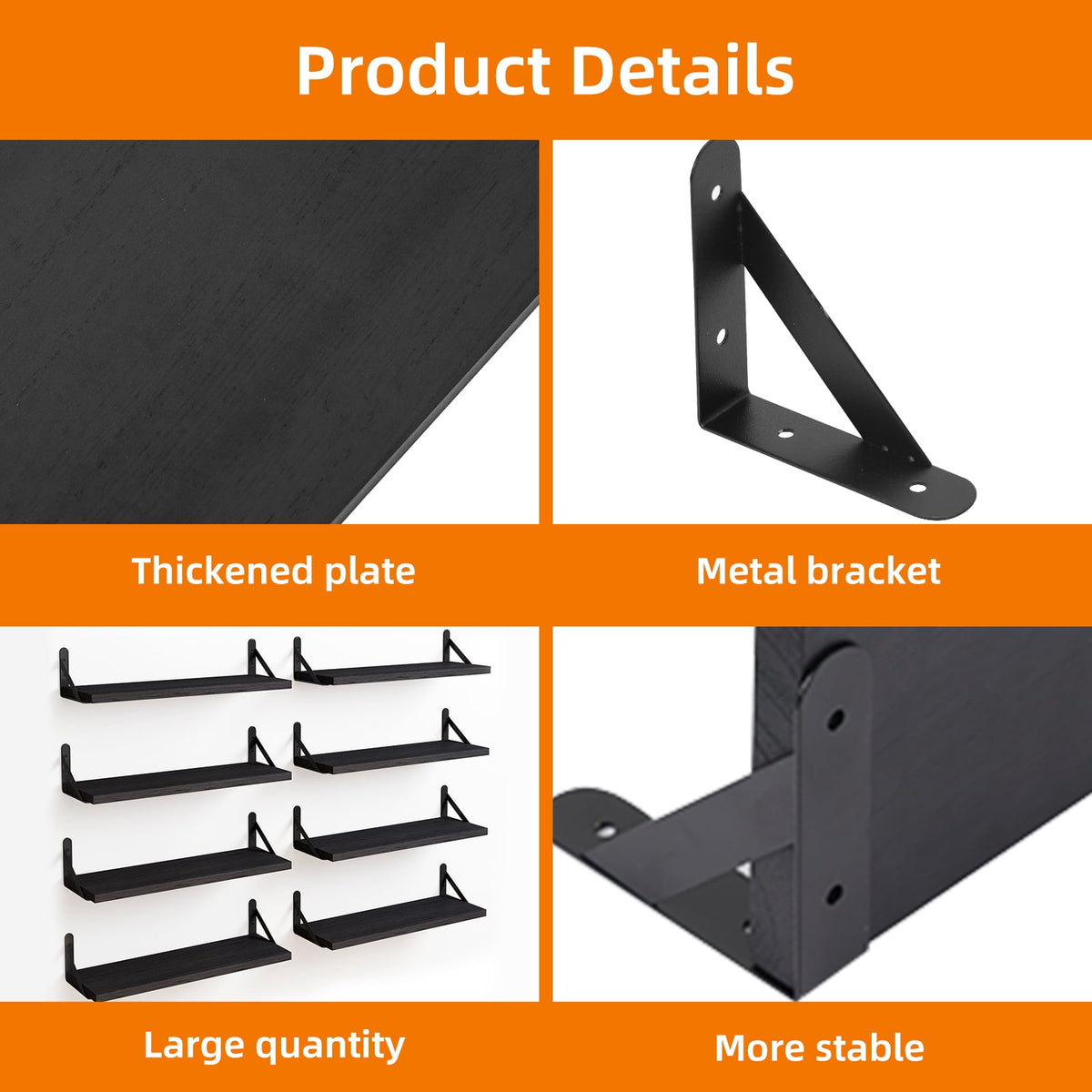 Fairy Floating Shelves, Rustic Wood Wall Shelves Set of 8, Wall Storage Shelves, 0.6x4.7x15.7inches, Black