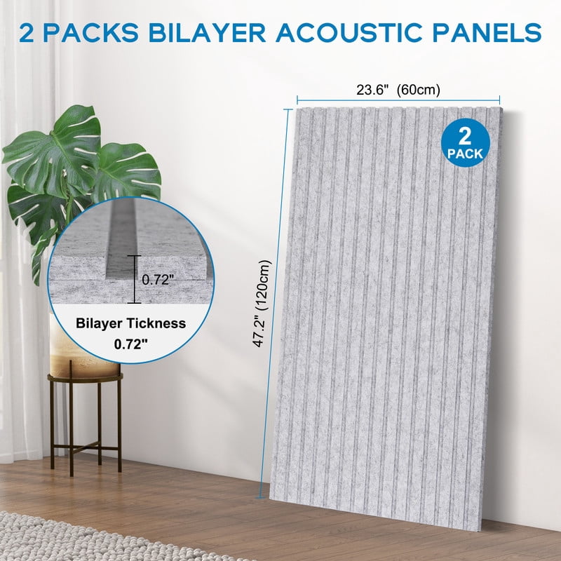 DOLLAR BOSS 2 Pcs Felt Slat Acoustic Panels for Stylish Decor and Noise Reduction, 47.24 x 23.62 Inch Wood Panels Interior Wall Decor, 3D Felt Slat Wall Panel Fluted Sound Absorbing Panel