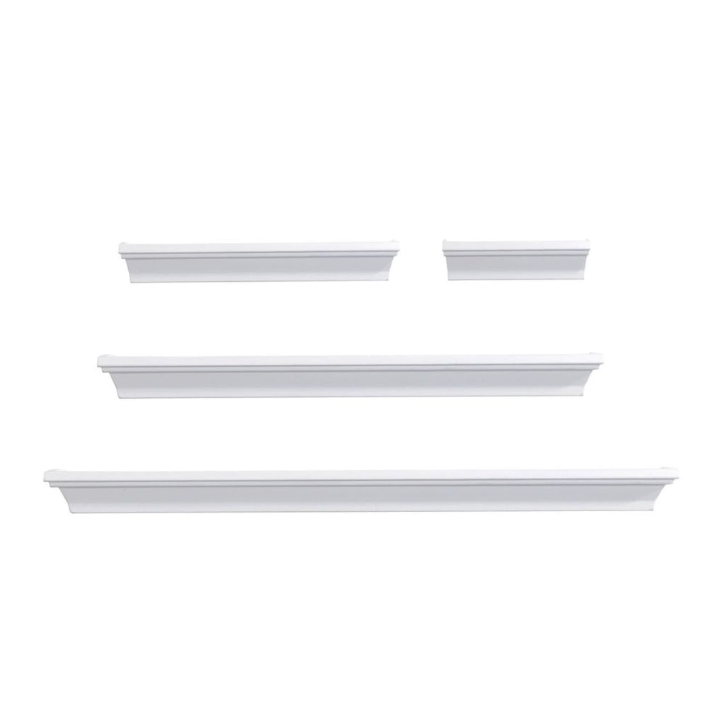 Melannco Floating Wall Mount Molding Ledge Shelves, Set of 4, White