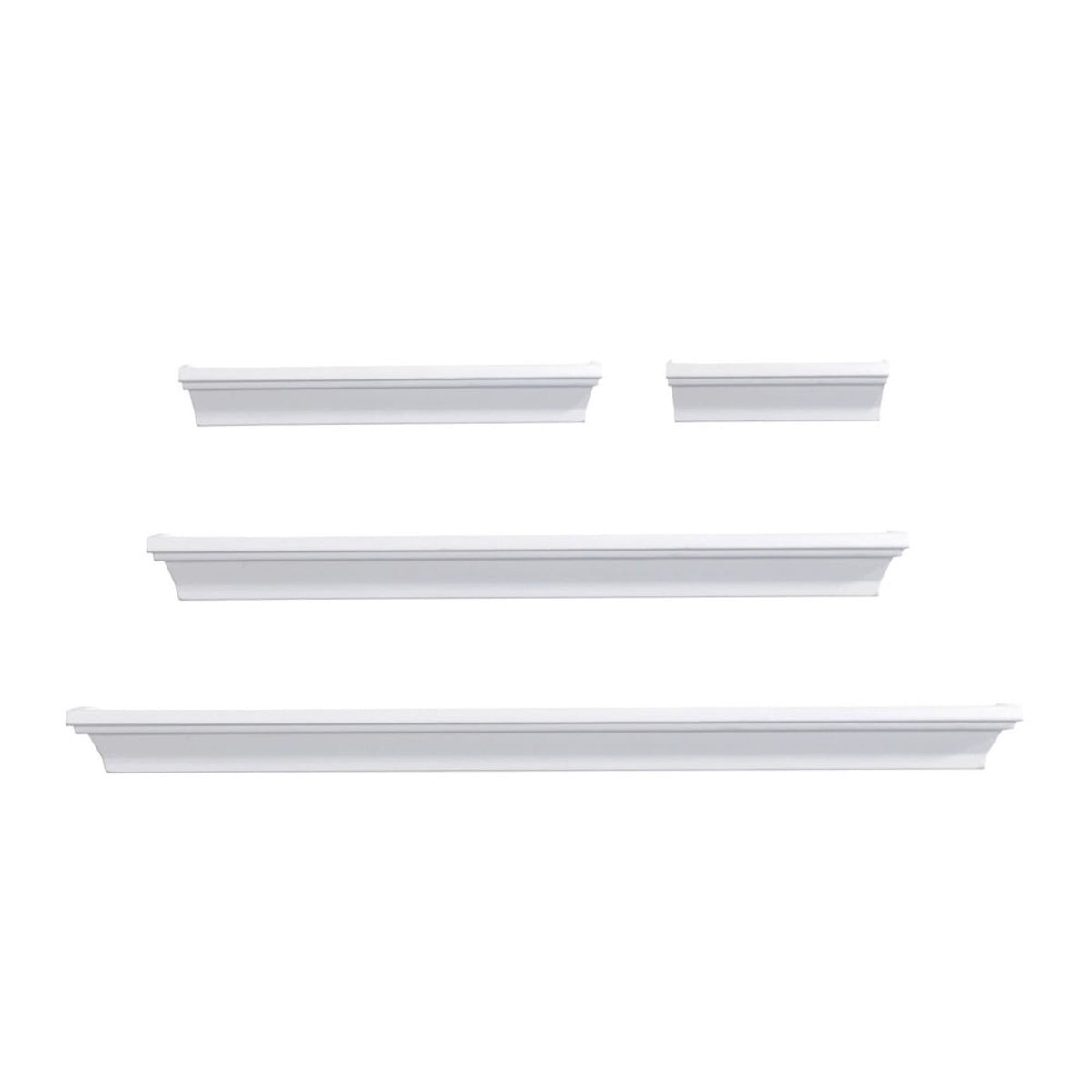 Melannco Floating Wall Mount Molding Ledge Shelves, Set of 4, White