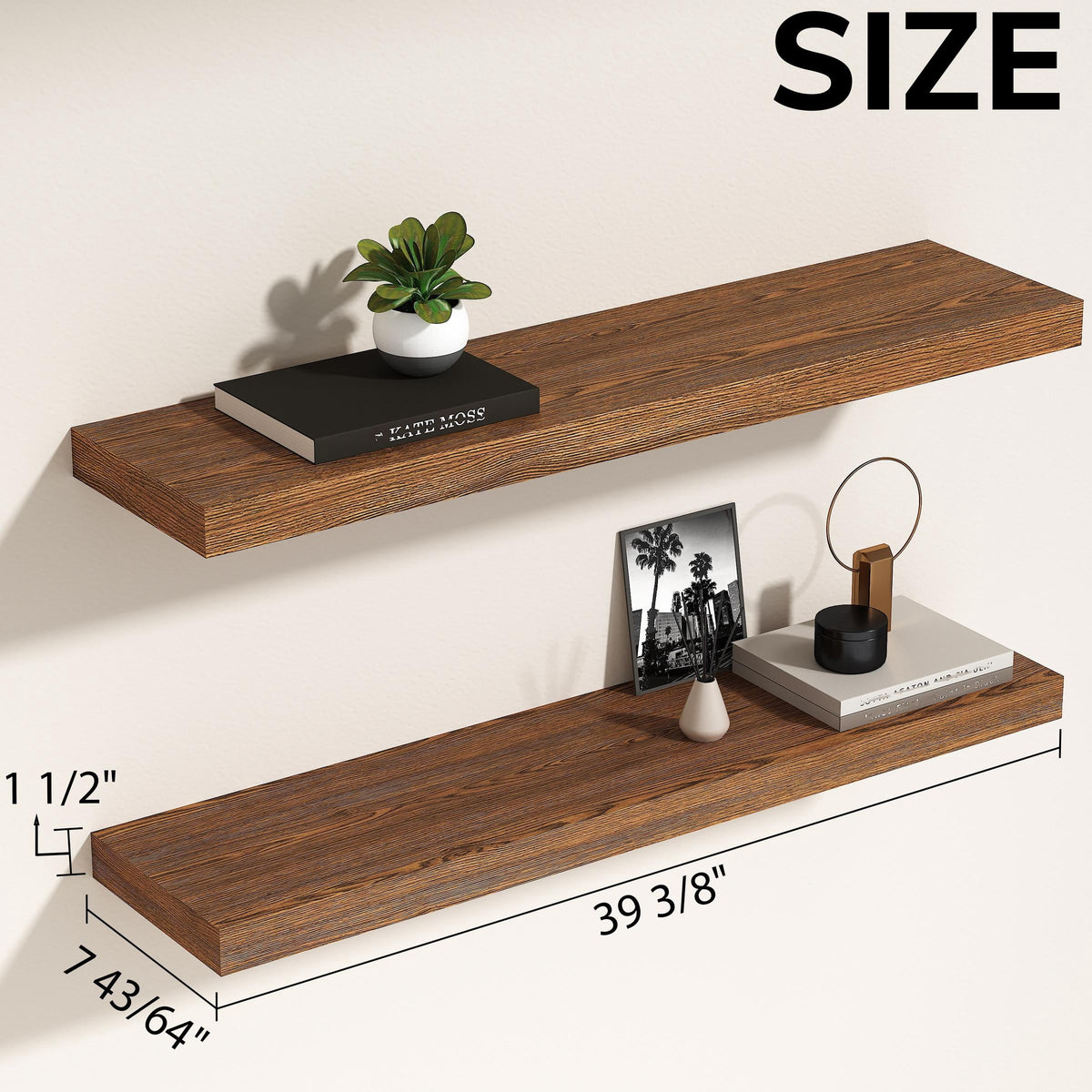 Jouetondream 39X7 2PCS Floating Shelves, Wood Floating Shelves for Wall, Storage Shelves for Living Room Bedroom Kitchen Bathroom,Oak