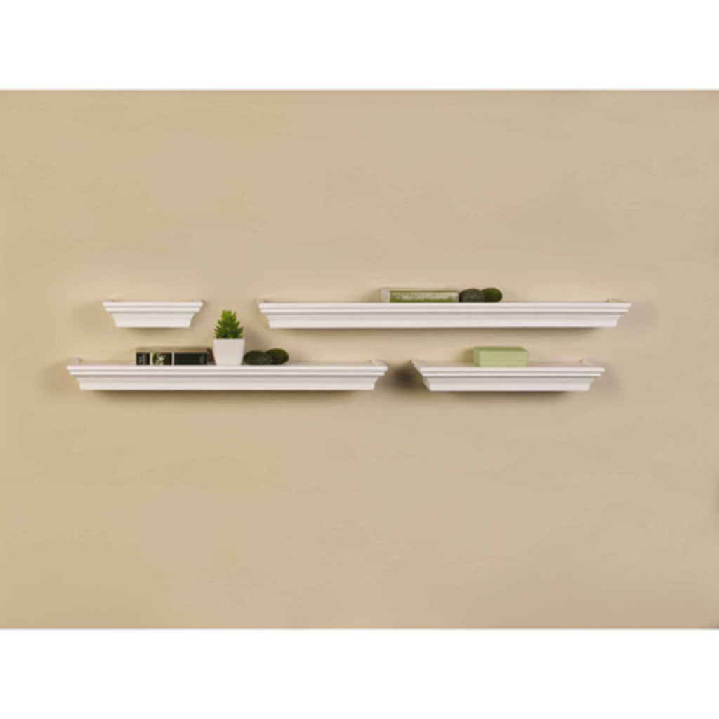 Melannco Floating Wall Mount Molding Ledge Shelves, Set of 4, White