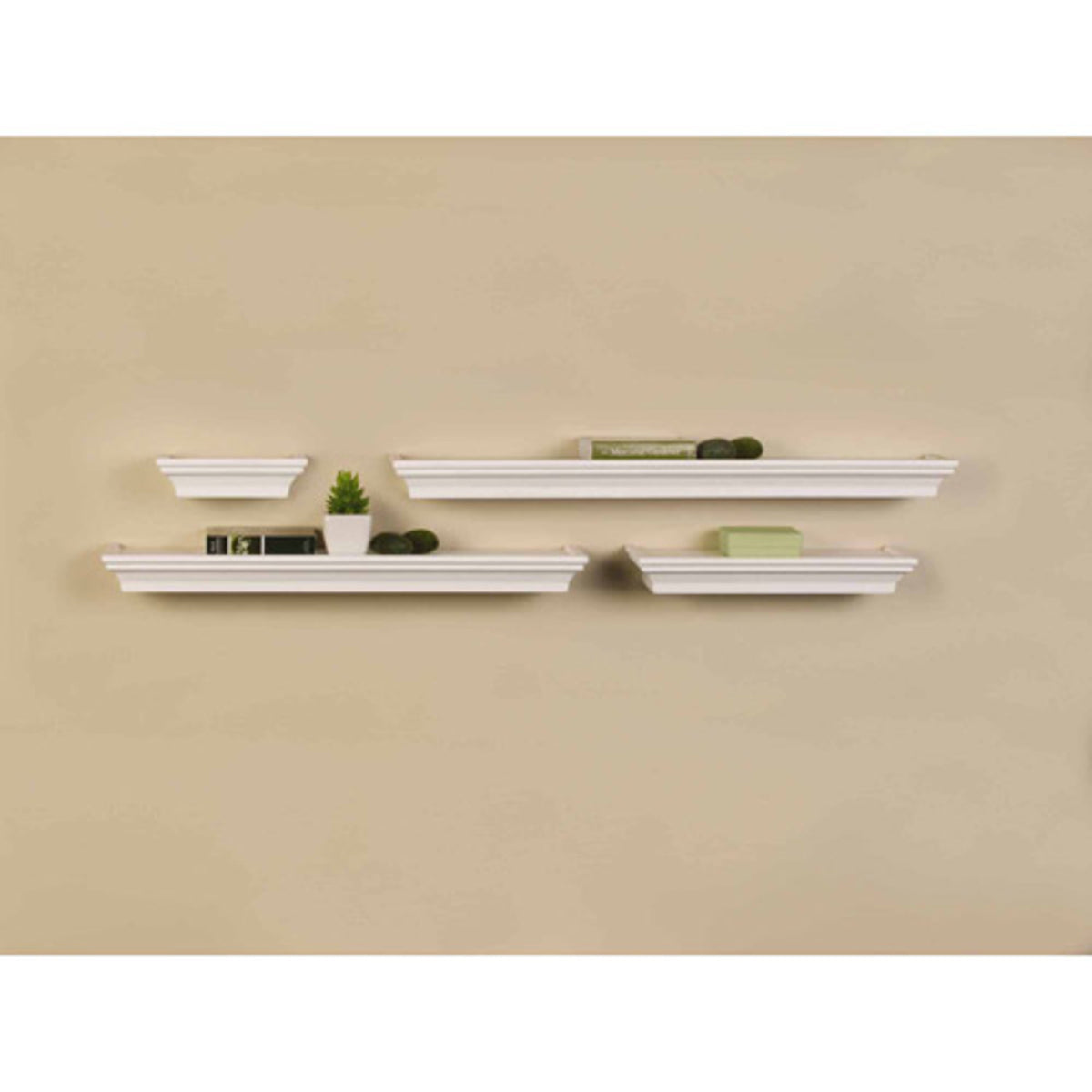 Melannco Floating Wall Mount Molding Ledge Shelves, Set of 4, White