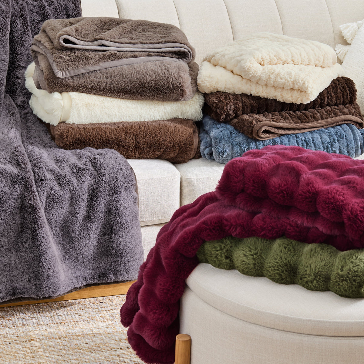 Better Homes & Gardens Grey Faux Fur Ultra Soft Luxury Oversized Throw Blanket 50" x 72", Grey Bisque
