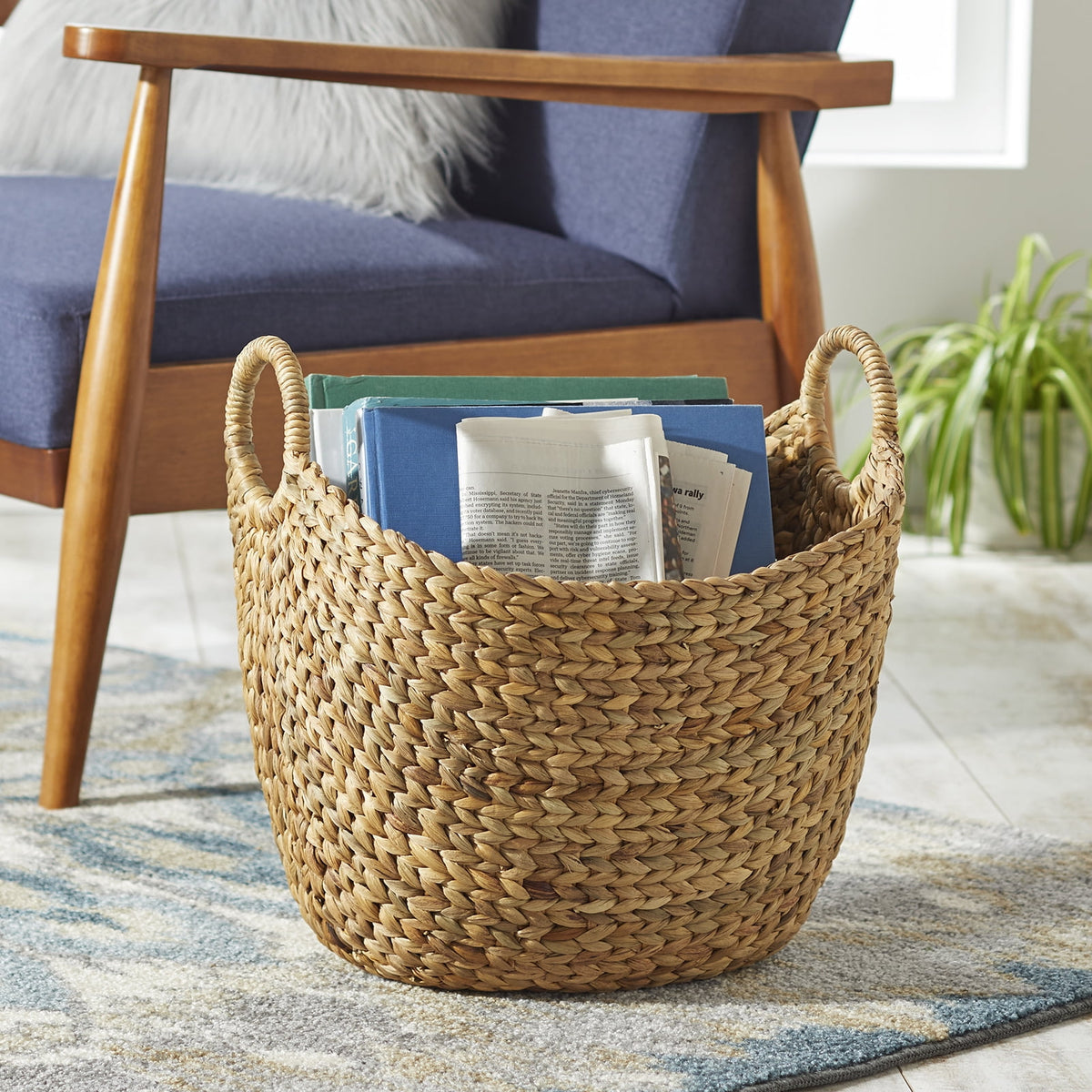 Better Homes & Gardens Extra Large Natural Woven Water Hyacinth Boat Decorative Storage Basket, 19 in x 17 in x 14 in