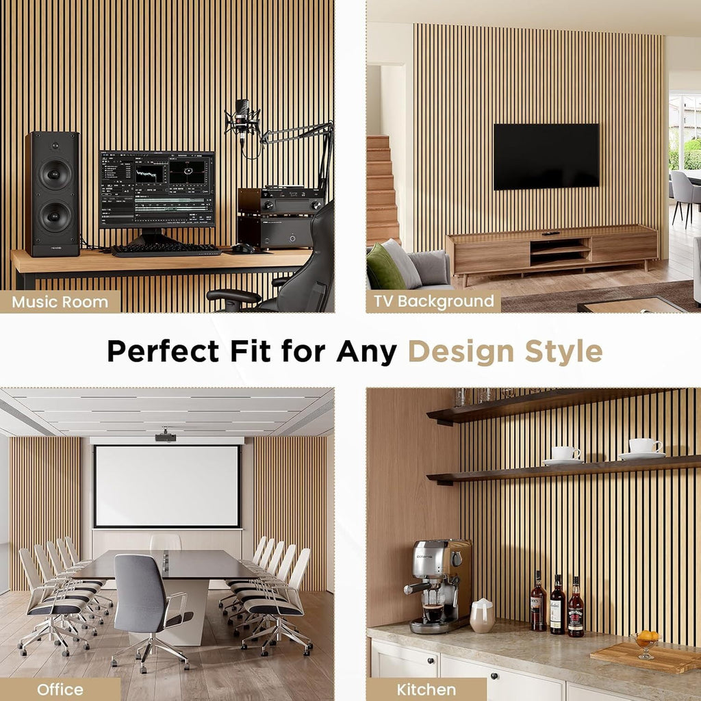 Easy4Home 6Pcs Wood Soundproof Wall Panels 94" x 7.9" Wood Slat Acoustic Panels,White Oak