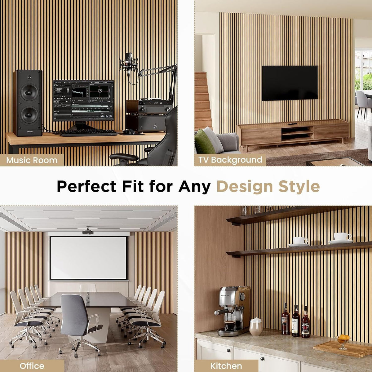 Easy4Home 6Pcs Wood Soundproof Wall Panels 94" x 7.9" Wood Slat Acoustic Panels,White Oak