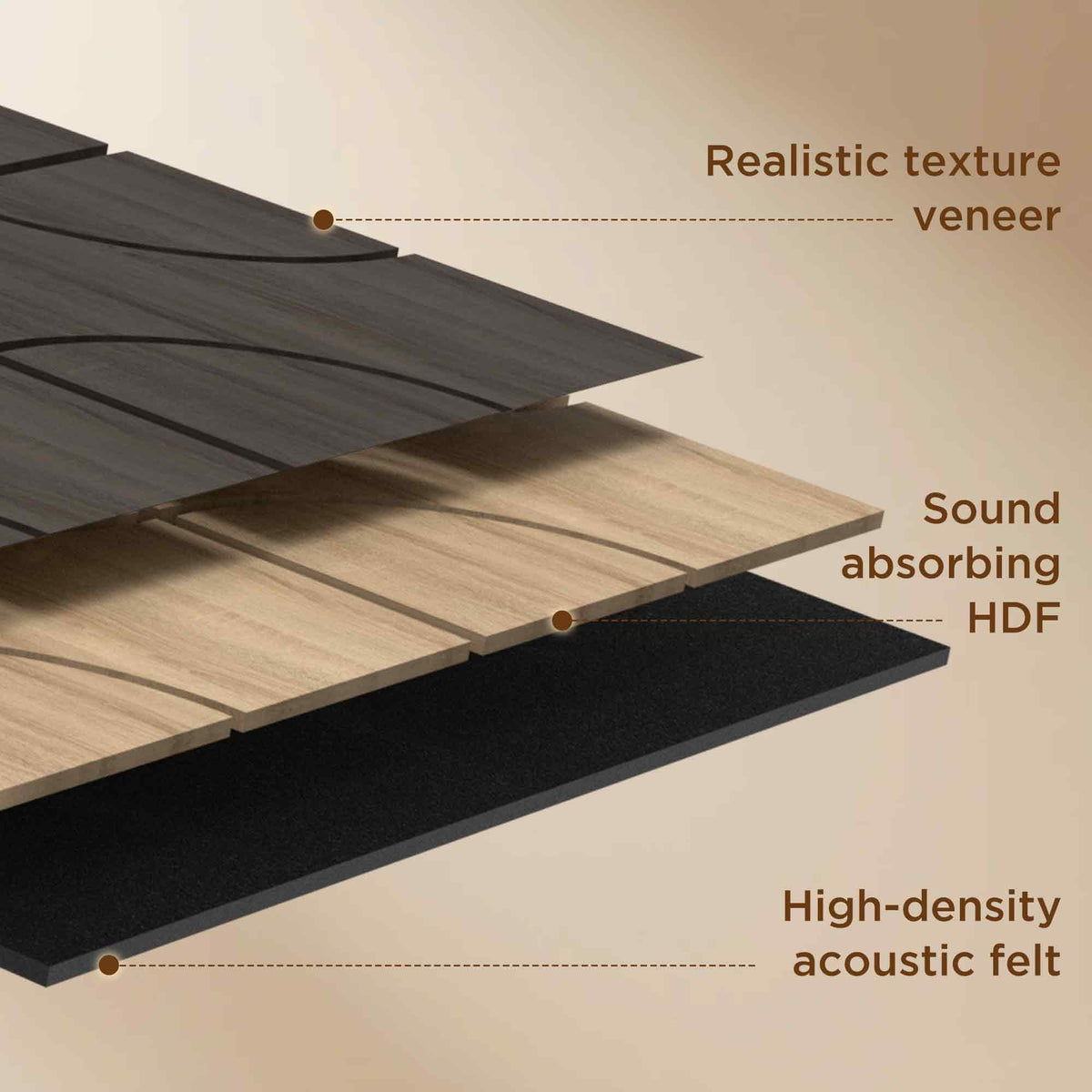 MuroPanel Geometric Curved Acoustic Wood Slat Wall Tiles 4-Pack 24"x24", Modern Black 3D Wall Panels