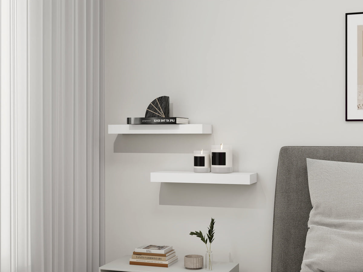 (2 pack) Mainstays White 16.5" Wood Floating Shelves, Set of 2